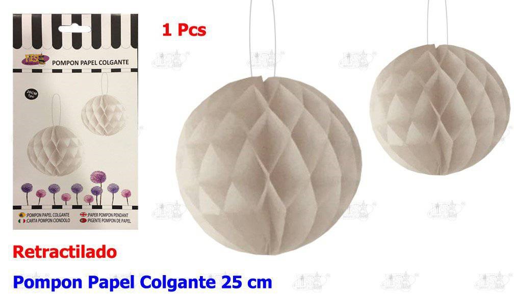 POMPON PAPEL COLGANTE BLANCO 25 CM