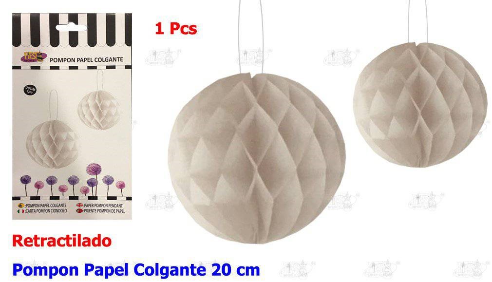 POMPON PAPEL COLGANTE BLANCO 20 CM
