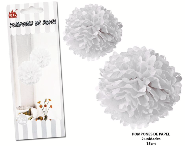 POMPON DE PAPEL 15CM BLANCO