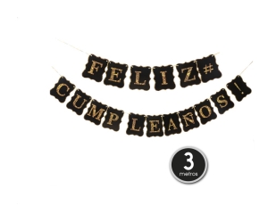 BANNER FELIZ C NEGRO GOLD PRINT