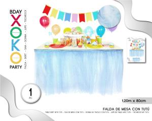 FALDA DE MESA TUL AZUL ESTRELLA 1.2M*80CM