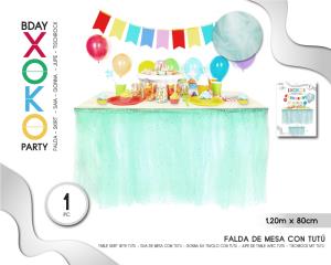 FALDA DE MESA TUL TURQUESA ESTRELLA 1.2M*80CM