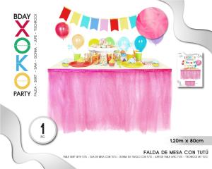 FALDA DE MESA TUL FUCSIA ESTRELLA 1.2M*80CM