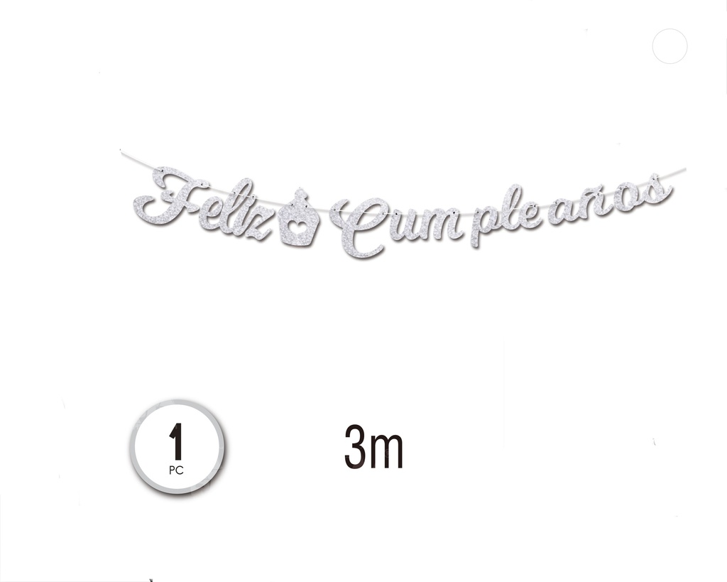 BANNER FELIZ C PLATA GLITTER CROWN
