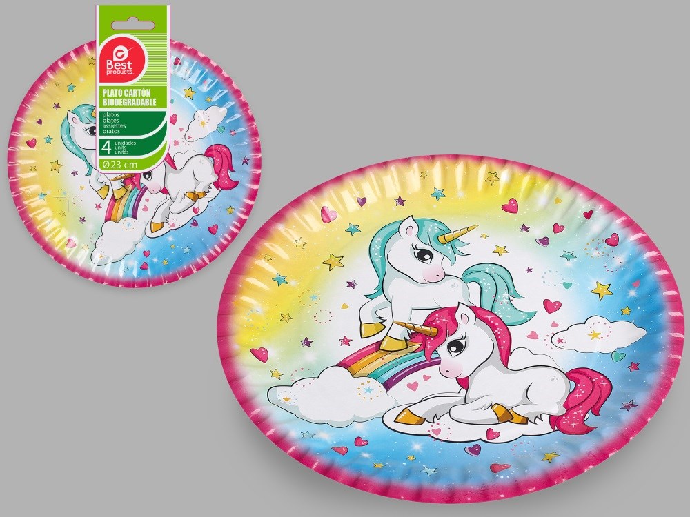 S/4 PLATO LLANO DISEÑO UNICORNIO 23 CM