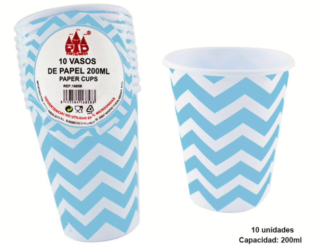 VASOS DE PAPEL ZIGZAG 200ML 10PC AZUL