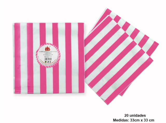 SERVILLETA RAYAS 33*33 20PC FUCSIA