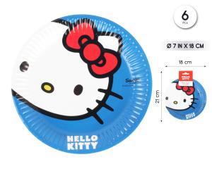 PLATO 18CM HELLO KITTY  AZUL ROJO 6PCS