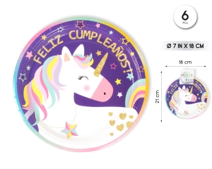 PLATO 18CM UNICORN RAINBOW 6PCS
