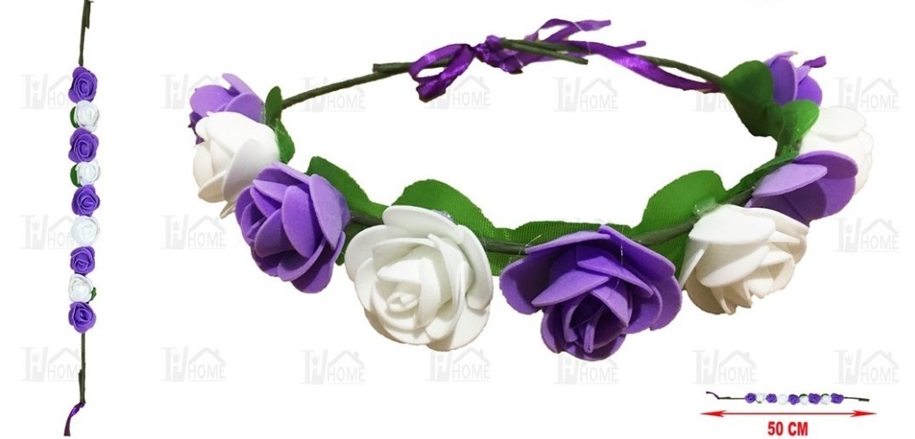 CORONA DE FLORES BLANCO CON LILA
