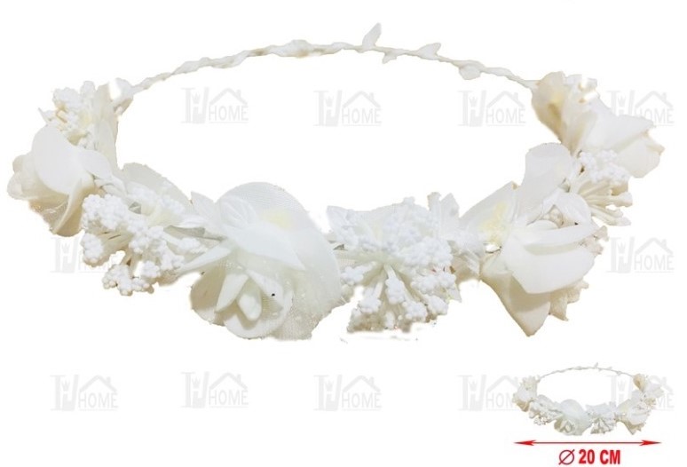 [71011] CORONA DE 9 FLORES CON LAZO 20CM
