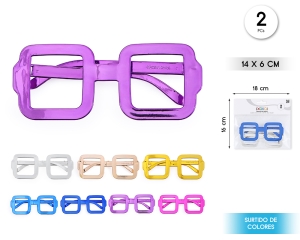 GAFAS CUADRADO METALIZADO 2PCS SURTIDO DE COLORES