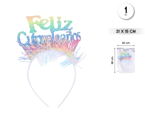 DIADEMA FELIZ CUMPLE IRIDISCENTE